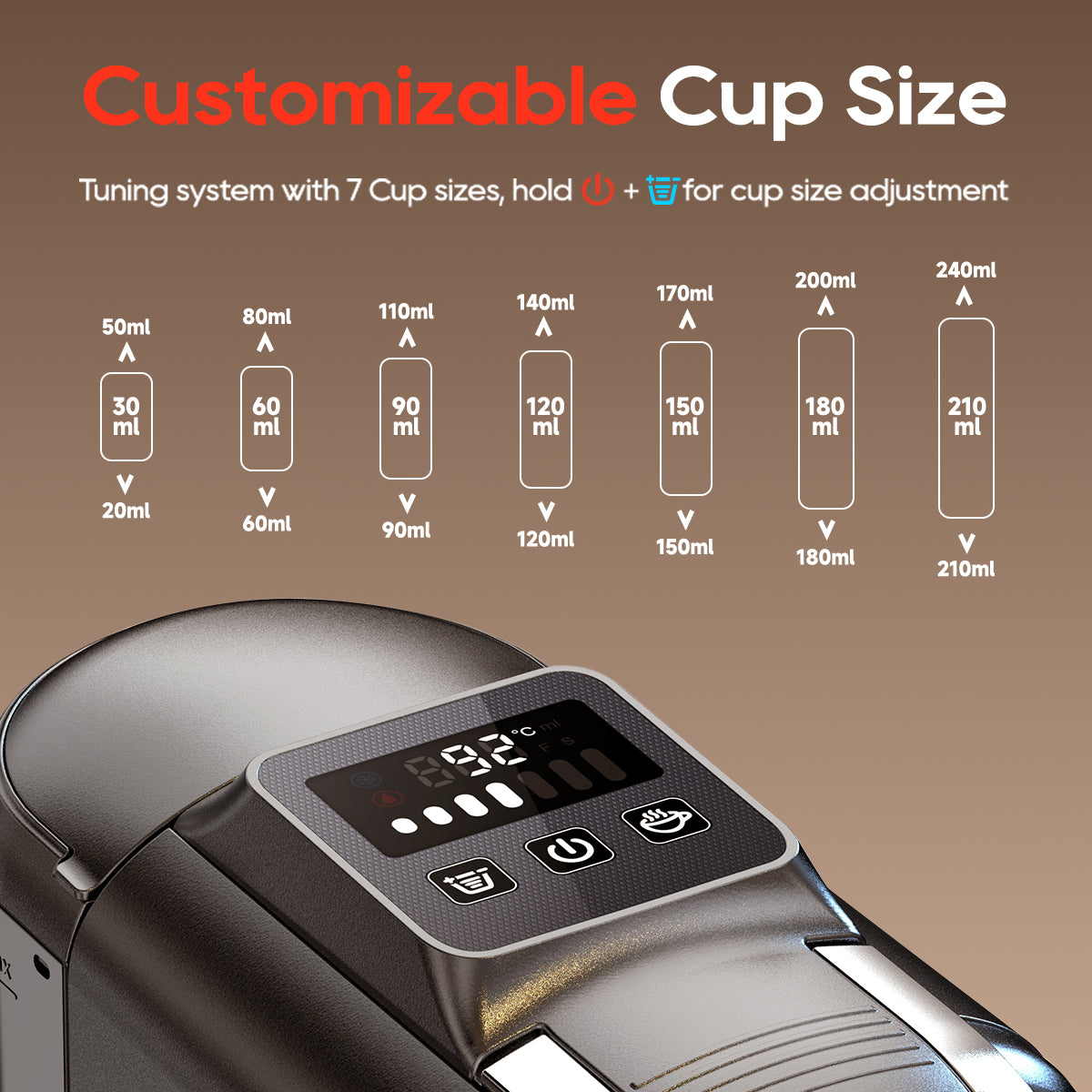 HiBREW coffee machine with 7 customizable cup size options.